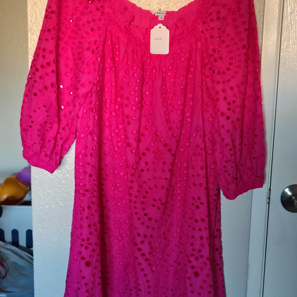 Vibrant Pink Eyelet Blouse